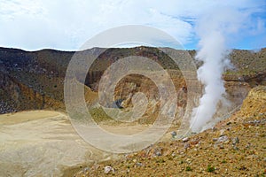 Active volcano Mount Egon with a caldera and sulfuric gasses coming from within the volcano on East Nusa Tenggara, Flores,