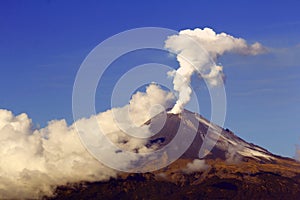 Active volcano Popocatepetl near the city of puebla, mexico