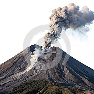Active volcano with smoke isolated on white background