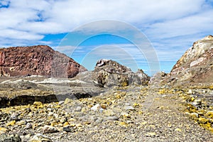 Active Volcano at White Island New Zealand. Volcanic Sulfur Crater Lake.