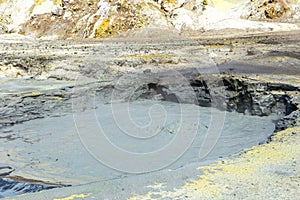 Active Volcano at White Island New Zealand. Volcanic Sulfur Crater Lake.