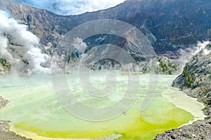 Active Volcano at White Island New Zealand. Volcanic Sulfur Crater Lake.