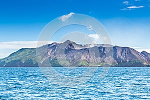 Active Volcano at White Island New Zealand. Volcanic Sulfur Crater Lake.