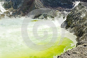 Active Volcano at White Island New Zealand. Volcanic Sulfur Crater Lake.