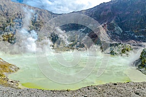 Active Volcano at White Island New Zealand. Volcanic Sulfur Crater Lake.