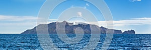 Active Volcano at White Island New Zealand. Volcanic Sulfur Crater Lake. Web banner