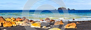 Active Volcano at White Island New Zealand. Volcanic Sulfur Crater Lake. Web banner