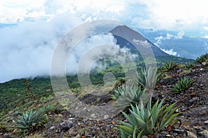Active volcano Yzalco and clouds photo
