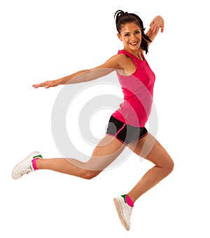 Active woman doing aerobics for a cardio training dancing