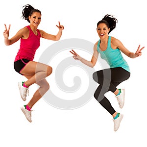 Active woman doing aerobics for a cardio training dancing