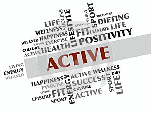 ACTIVE word cloud, fitness, sport, health concept