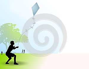 Active Young Boy Flying Kite