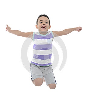 Active Young Boy Jumping With Joy