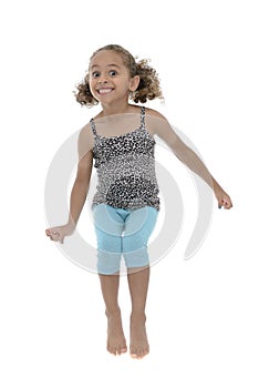 Active Young Girl Jumping With Joy