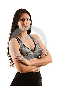 Active young woman - portrait of a sporty young girl isolated over white background