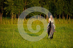 Active young woman ride a horse in nature