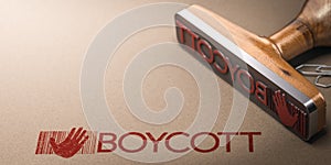 Activism concept. Boycott printed on kraft paper with rubbber stamp and copy space