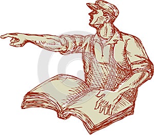 Activist Union Worker Pointing Book Drawing