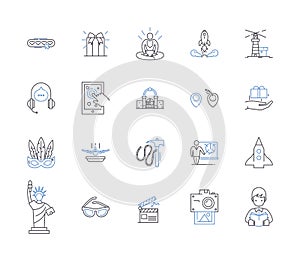 Activities and tourism outline icons collection. Activities, Tourism, Recreation, Sightseeing, Exploring, Adventure