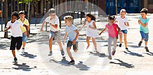 Activity children compete in the city street