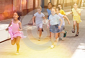 Activity children compete in the summer street