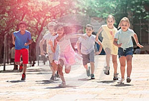 Activity children compete in the summer street