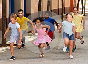 Activity children compete in the summer street