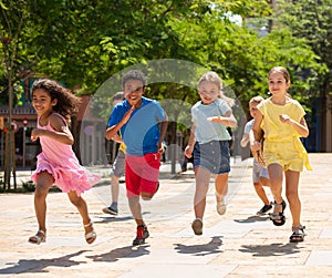 Activity children compete in the summer street