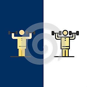 Activity, Discipline, Human, Physical, Strength  Icons. Flat and Line Filled Icon Set Vector Blue Background