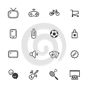 Activity and entertainment. Line icons set