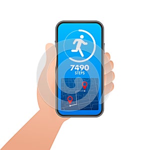 Activity and fitness tracker app. App for morning jogging or fitness. Walk steps.