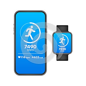 Activity and fitness tracker app. App for morning jogging or fitness. Walk steps.