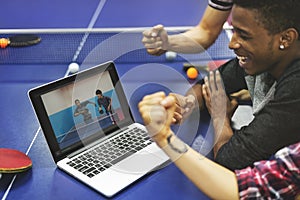 Activity Friends Playing Tabletennis Concept