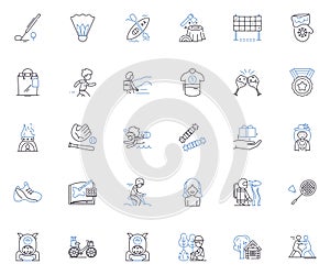 Activity line icons collection. Running, Cycling, Hiking, Swimming, Yoga, Dancing, Skiing vector and linear illustration