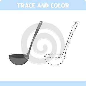 Activity page with handwritting practice. Trace and color ladle for toddlers photo