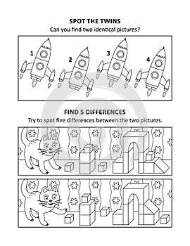 Activity sheet for kids with two puzzles