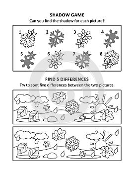 Activity sheet for kids with two puzzles