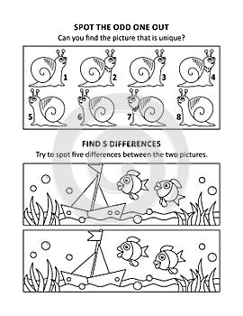 Activity sheet for kids with two puzzles photo