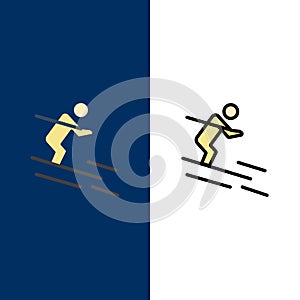 Activity, Ski, Skiing, Sportsman  Icons. Flat and Line Filled Icon Set Vector Blue Background