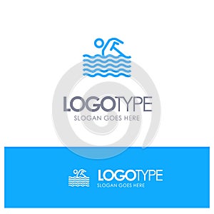 Activity, Sport, Swim, Swimming, Water Blue outLine Logo with place for tagline