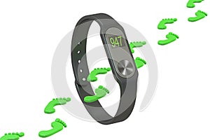 Activity tracker or fitness bracelet, pedometer concept. 3D rend