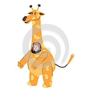 Actor in animal Giraffe costume. Theme party, Birthday kid, children animator, entertainer wearing performer character