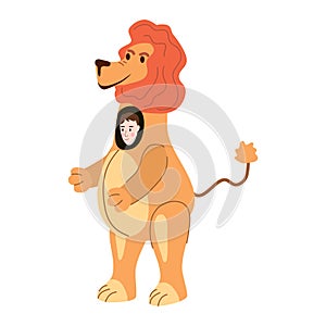 Actor in animal Lion costume. Theme party, Birthday kid, children animator, entertainer wearing performer character for