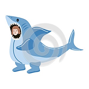 Actor in animal Shark costume. Theme party, Birthday kid, children animator, entertainer wearing performer character for