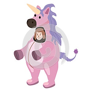 Actor in animal Unicorn costume. Theme party, Birthday kid, children animator, entertainer wearing performer character