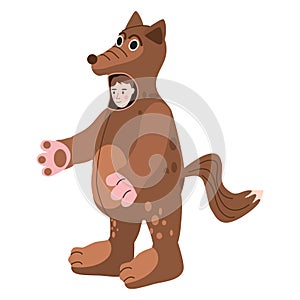 Actor in animal Wolf costume. Theme party, Birthday kid, children animator, entertainer wearing performer character for