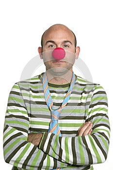 Actor clown posing clown nose and tie