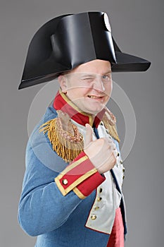 Actor dressed as Napoleon.