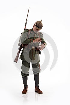 Man in the form of a German infantryman from the times of the First World War photo