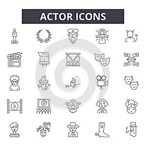 Actor line icons. Editable stroke signs. Concept icons: drama, performance, show, theater etc. Actor outline